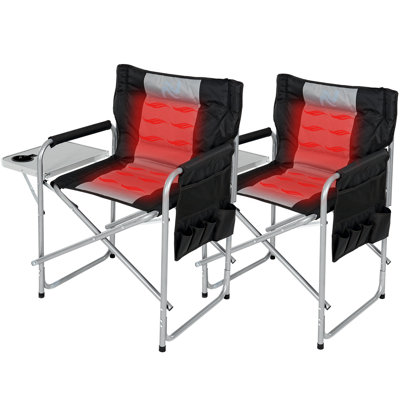 Oversized Heated Camping Chair, Portable Directors Chair With 3 Heat Levels And Side Table by Corrigan Studio