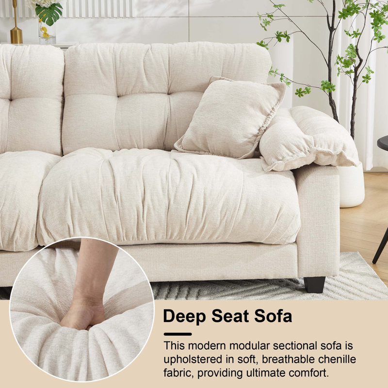 Modern Chenille Oversized Modular Sectional Sofa With Ottoman