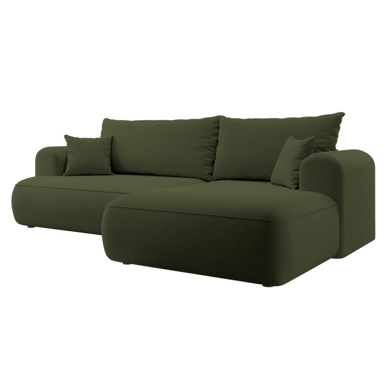 Alija 3 Seater Velvet Sofa & Chaise, Right Hand Facing, Olive