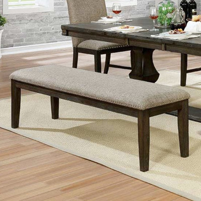 Banc en bois massif avec siège en tissu gris chaud au fini magnifique pour les salles à manger couvertes