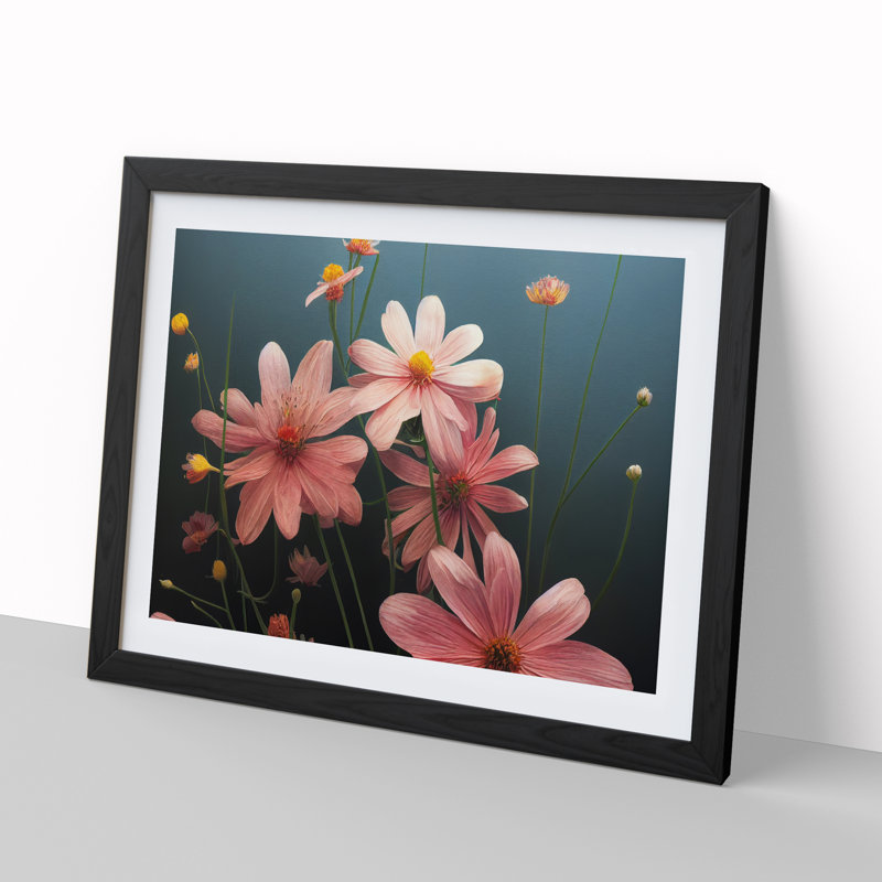 Hopeful Wildflowers Floral - Single Picture Frame Print, Black, 46cm H x 64cm W x 2cm D