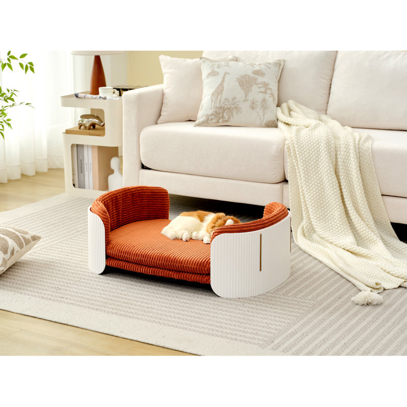 Lit de chat de style scandinave, canapé pour chat d'intérieur PP, Brun / Blanc, H 10,27 po x l 33,5 po x P 20,11 po