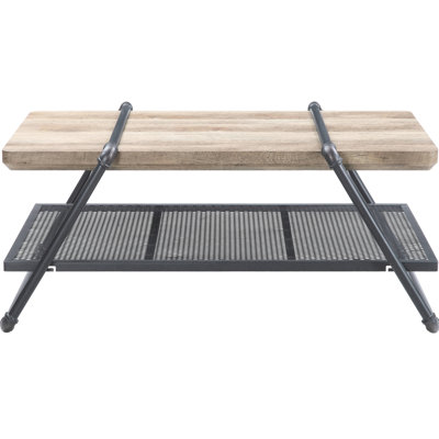 Table basse en bois avec tablettes en grillage métallique et base solide - Plateau en bois de style industriel attrayant