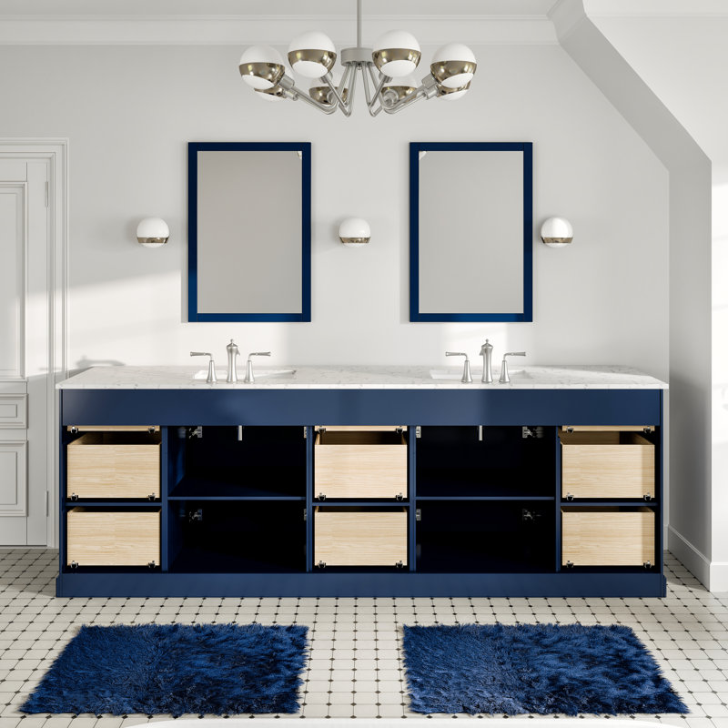 Ensemble de meuble-lavabo double l 96 po x P 22 po x H 34 po Didomenico, Bleu, Nickel brossé