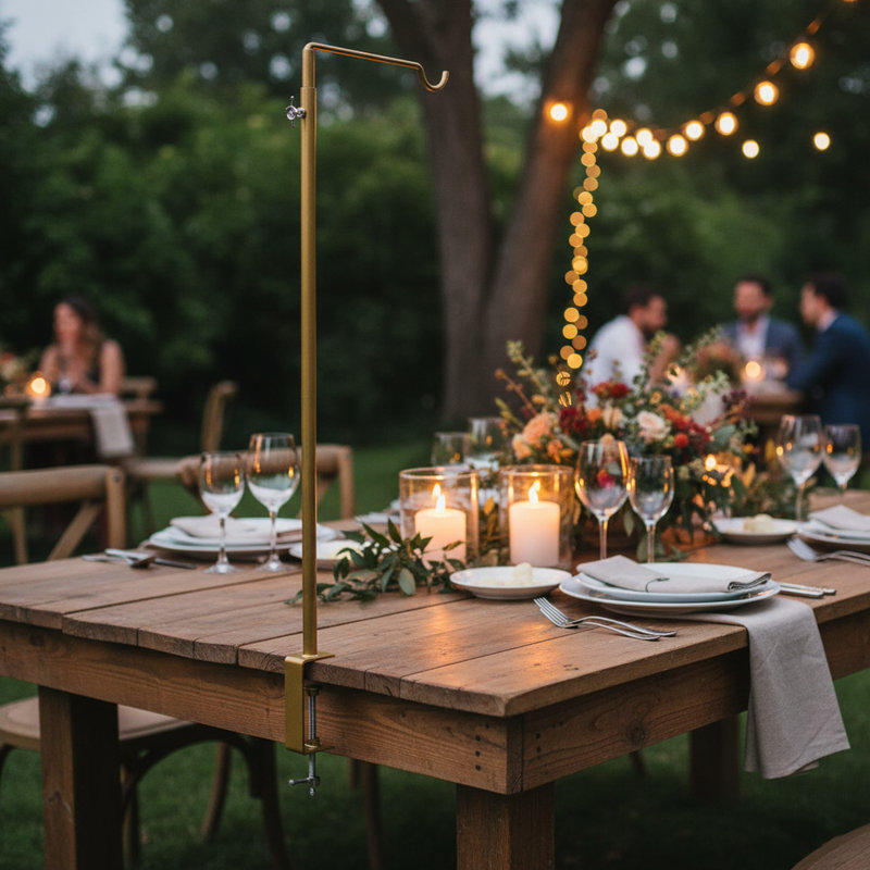 URBNLIVING Set of 1 Gold Metal Table Clamp Pole Hook Rail Stand Garden Lantern Hanger Party Rod