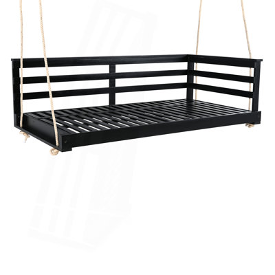Country-Style Wooden Porch Swing Daybed Hemp Ropes for Backyard