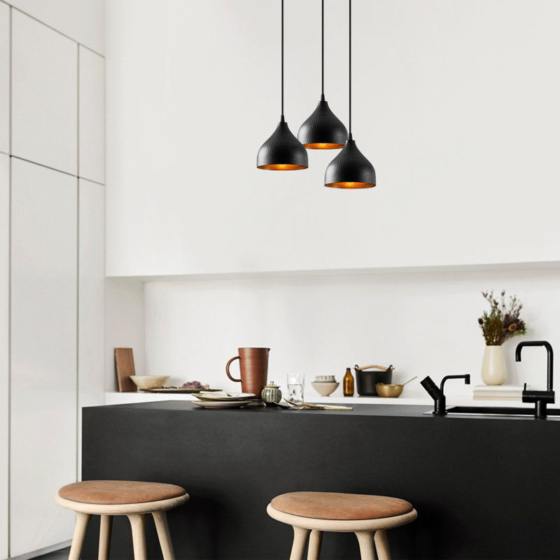 Modern Industrial Chandelier, Black Metal Body, 16.5 x 16.5 inches | Adjustable Height 44.9 inches, 3 x E27 Socket (Max 40W) | Perfect for Scandinavian & Novelty Decor | Stylish Lighting Fixture for Home & Office