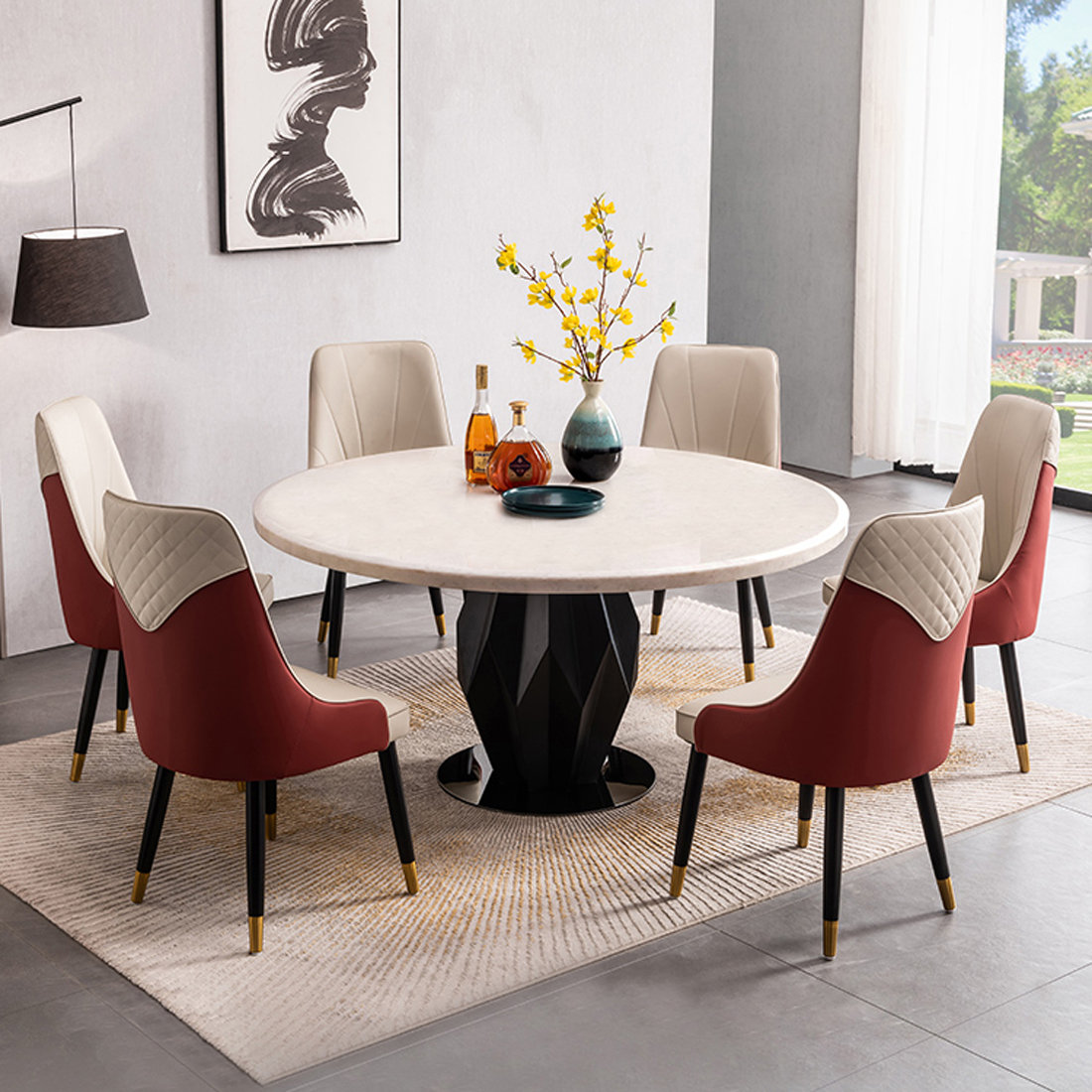 Rarlon 7 Piece Marble Top Pedestal Dining Set Wayfair 7108