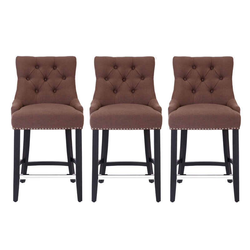 Wren 24" Counter Stool (Set of 3), Brown Linen/Black Frame