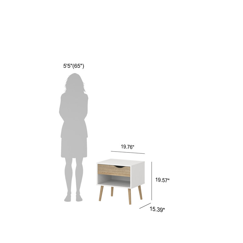 Justus 19.76'' W Nightstand, White/Oak