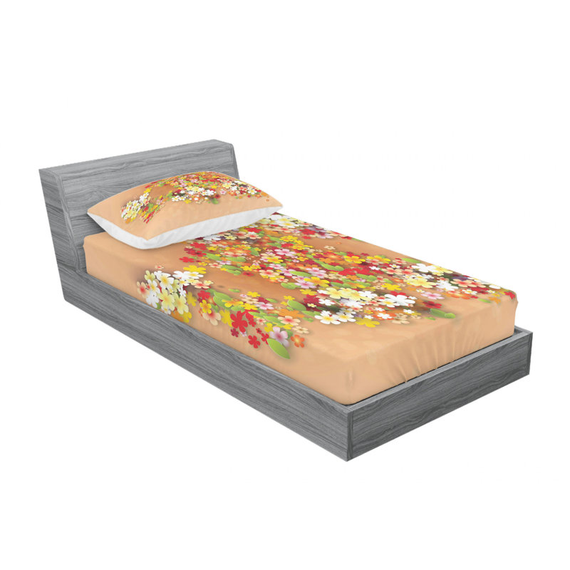 Microfiber Floral Sheet Set, Twin Sheet Set with Fitted Sheet