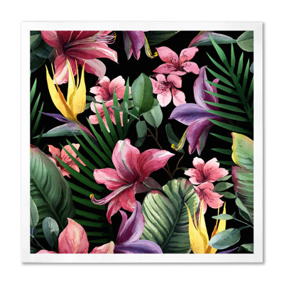 Fleurs tropicales rouges sur fond noir II - reproduction d'art sur toile traditionnelle
