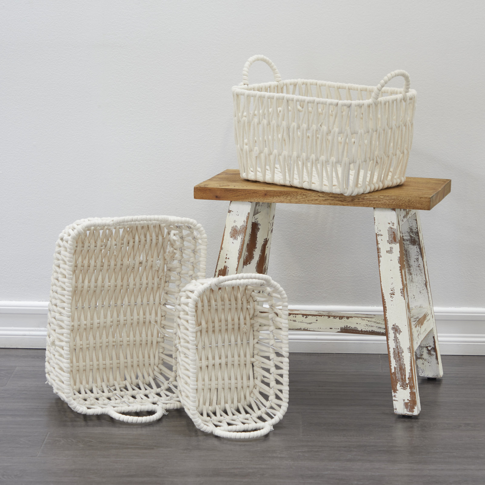 Handmade Metal Decorative Basket - Set of 3, 11.15" H x 14.35" W x 9.70" D