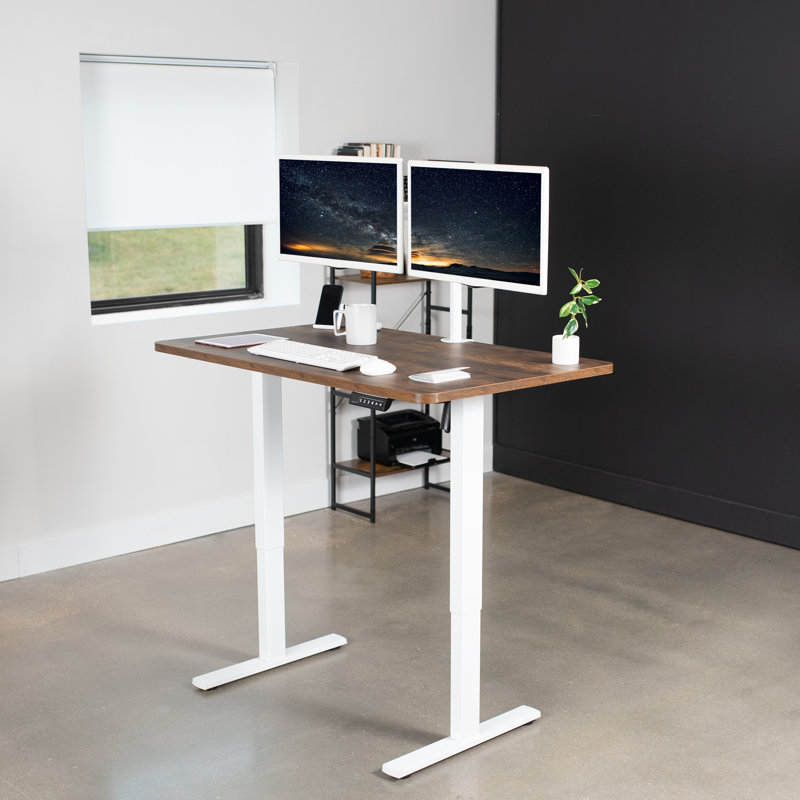 Vintage Brown & White Electric Adjustable Height Desk with Memory Presets