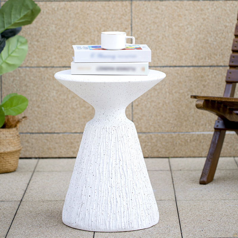 Table d'appoint d'extérieur en marbre blanc texturé moucheté toutes saisons MGO - Table de bout d'intérieur