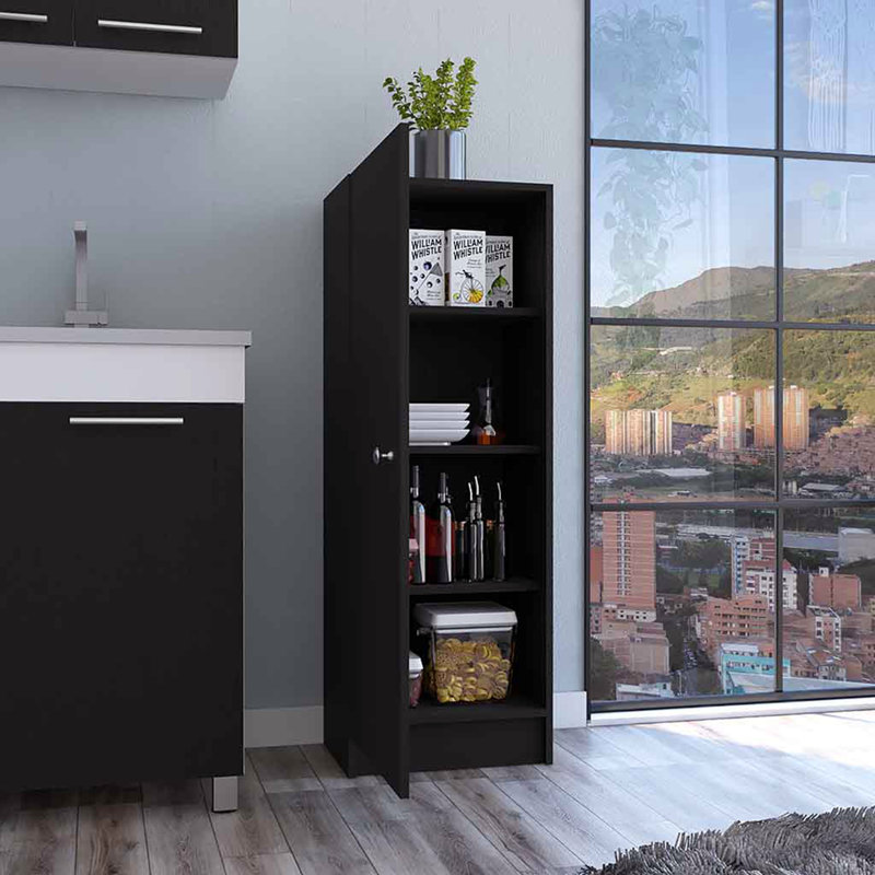 Armoire de cuisine H 47 po, armoire à une porte, quatre tablettes intérieures, Noir