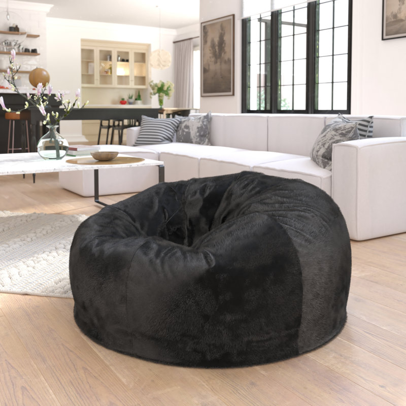 Fauteuil à billes en coton Classic, Grand, Fourrure noire