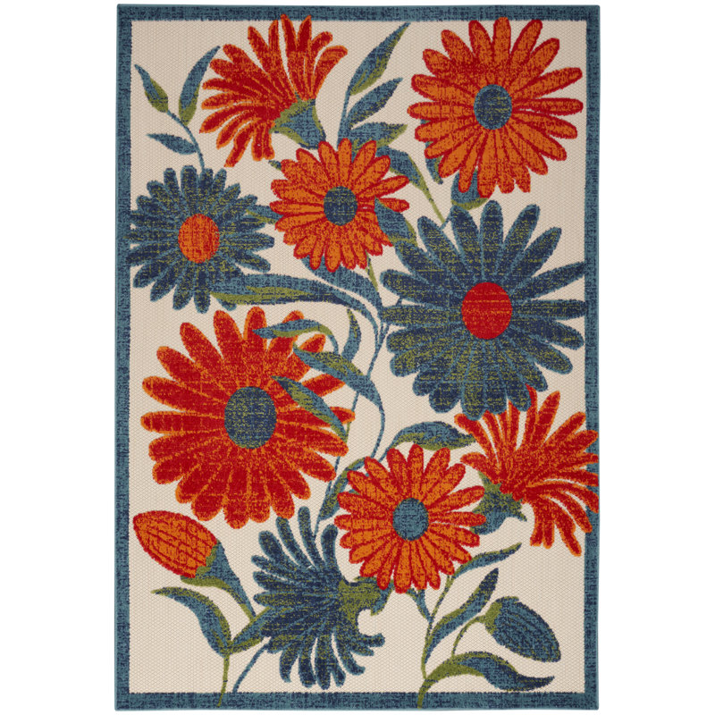 Tapis intérieur / extérieur floral Noleen, Rectangle 6 pi x 9 pi