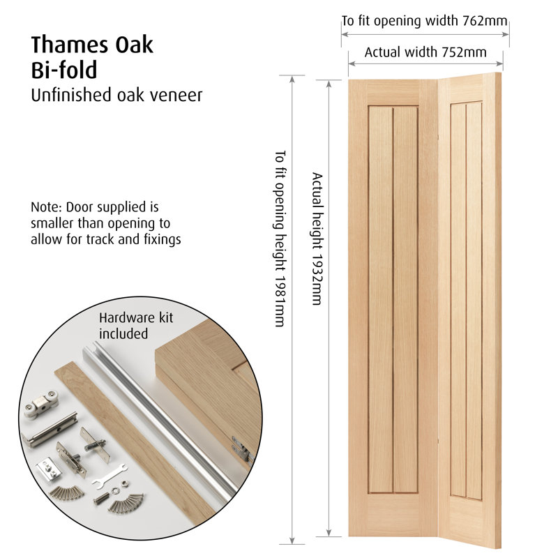 Thames Solid Oak Bi-Fold Door Unfinished