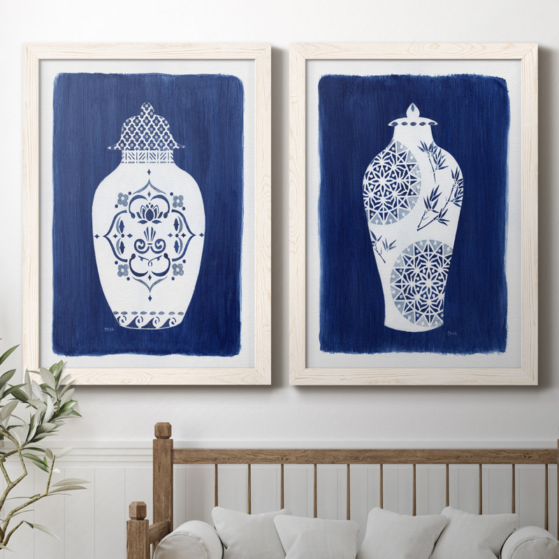 Sapphire Urn I - ensemble de 2 reproductions d'art, H 31,5 po x l 47 po x P 1,5 po, Toile blanche encadrée, Pas de tapis