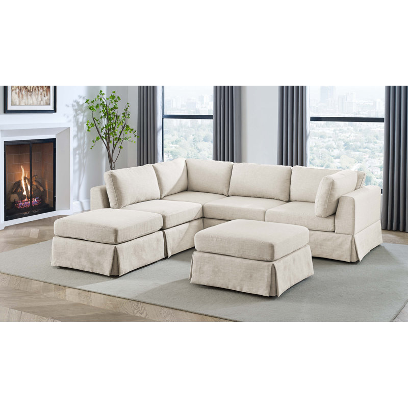 Canapé modulaire en tissu 6 pièces, Polyester beige