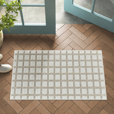 Tapis d'entrée à motif géométrique crème / beige 3 pi x 5 pi (2 pi 7 po x 4 pi 11 po) Branch Branch Hunter