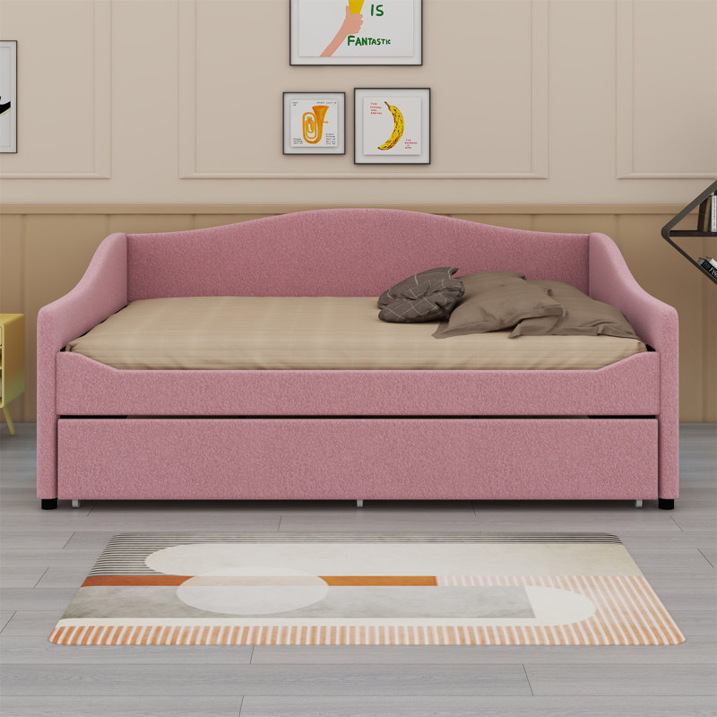 Upholstered Daybed With Light And Trundle, Pink