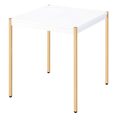 Enticing White And Gold Square End Table, 24.5In Wide, Modern Flair, Metal Elegant White+Gold Ample Surface For Decor & Beverages