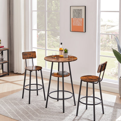 3 Bar In Rustic Brown - Iron Frame, Particle Board Tops, Spacious Shelf Table With Stools Materials, For Support, Adjustable Foot Pads,