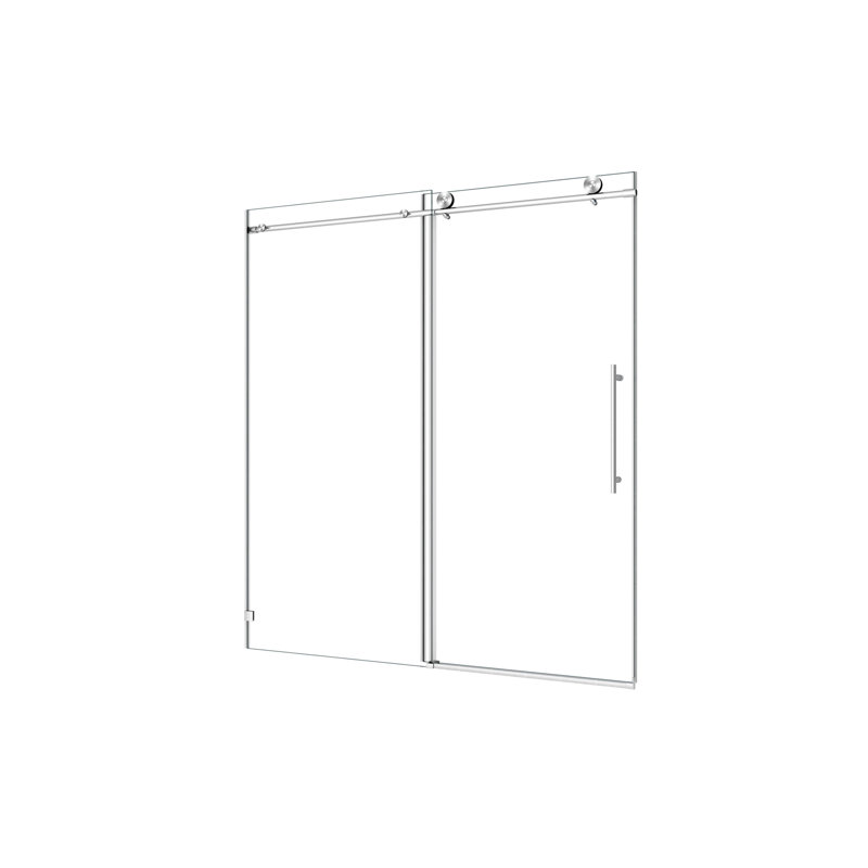 Brushed frameless one fixed and one shifted Shower Door, 70MM 304 stainless steel large pulleys with adjustable soft closing function,with nano easy cleaning and stick explosion-proof menbrance