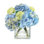 BLOOMS Blue Hydrangeas and Snowballs in Glass Cube Vase
