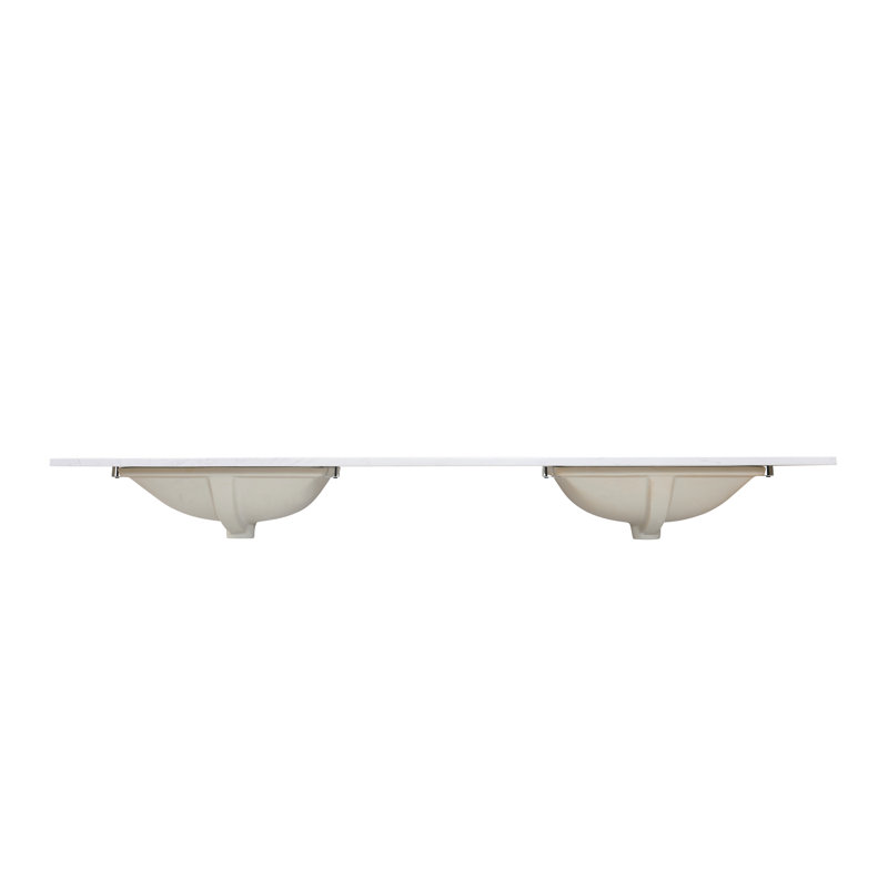 73" White Stone Double Sink Vanity Top with Ceramic Basins