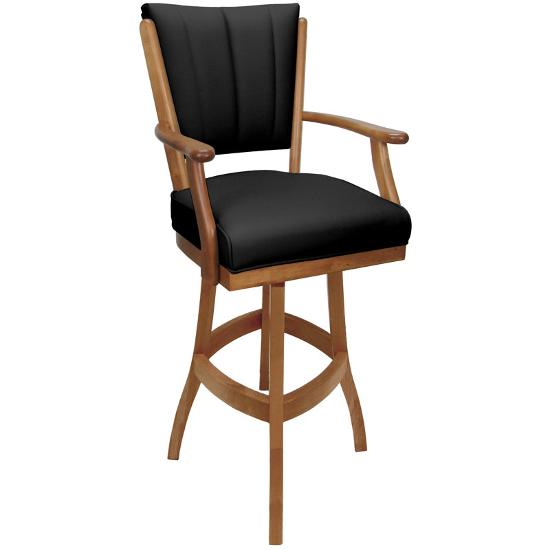 Leather Extra Tall Solid Wood Bar Stool - 34" Seat, Black Seat/ Brown Frame