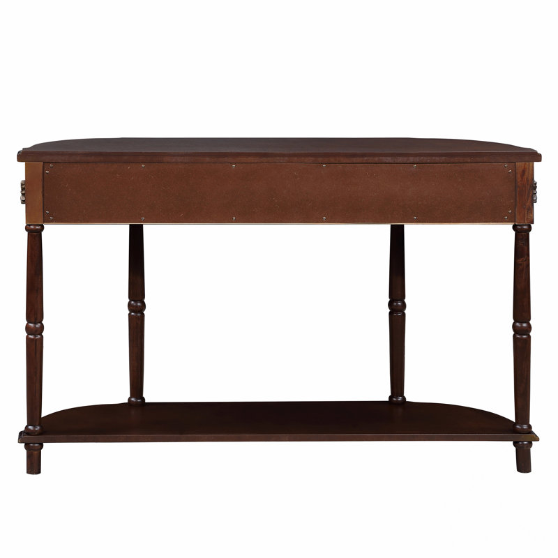 Console rétro en bois courbé, canapé demi-lune circulaire de 52 pouces avec tablette ouverte et 2 tiroirs, table d'entrée en bois massif pour le salon, couloir, cerisier 