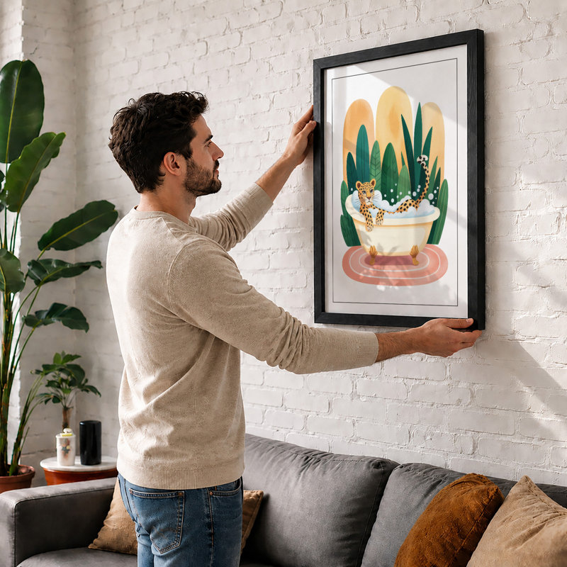Leopard in Bloom Eclectic - Framed Print, Walnut, A3 - 42.0 x 29.7 cm