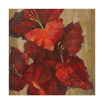 " Vivid Red Gladiola On Gold Crop " by Silvia Vassileva