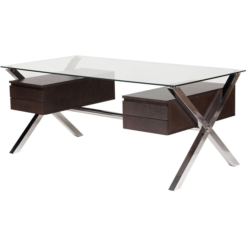 Beverly 4 Drawer - Large Modern Executive Desk with Steel X-shaped Legs – Contemporary Home Office Writing Table