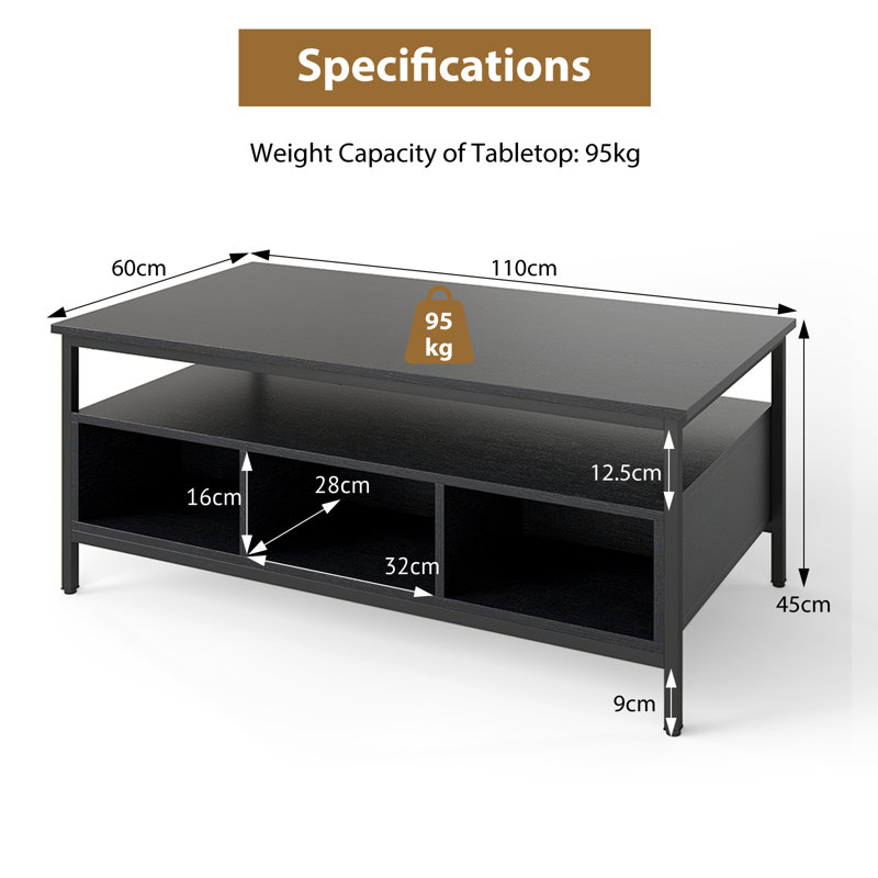 Coffee Table with Storage, Black, Black