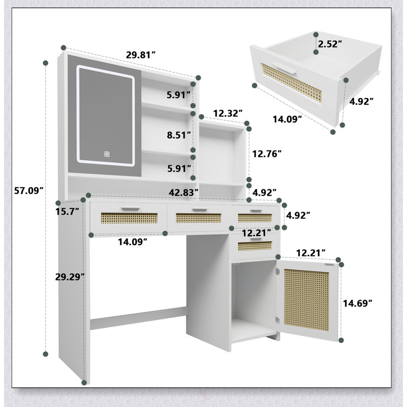 Meuble-lavabo multifonctionnel avec lumières DEL réglables, grand espace de rangement et miroir ouvert pour des routines de beauté organisées