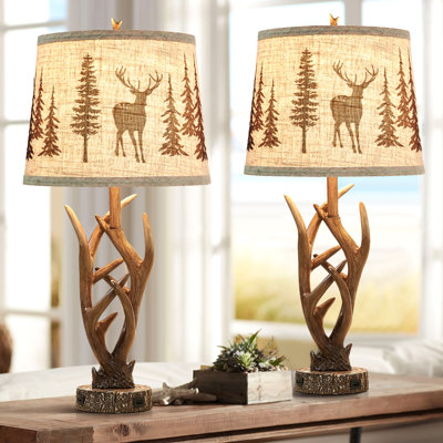 26" Dimmable Antler Table Lamp With 3-Way Bulbs & USB Ports