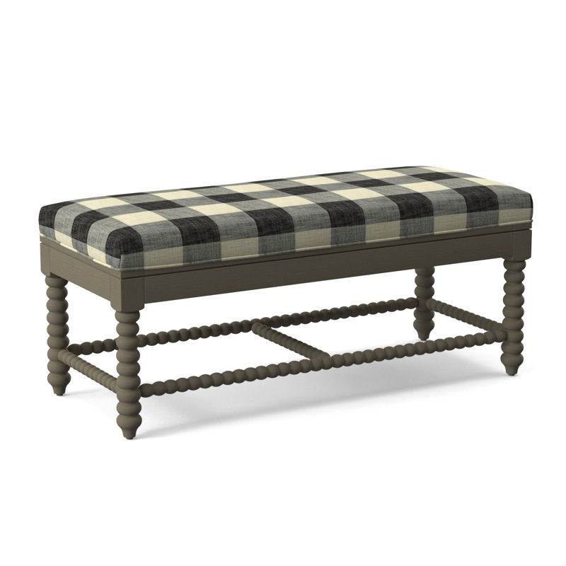 Lind Island Upholstered Bench, Sunbrella Beige Pinstripe; 6205-74, Stone Hearth Finish