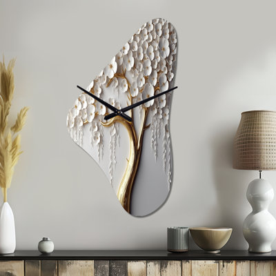 Orchidée blanche jardin de branches II - horloge florale asymétrique en métal, horloge murale moderne