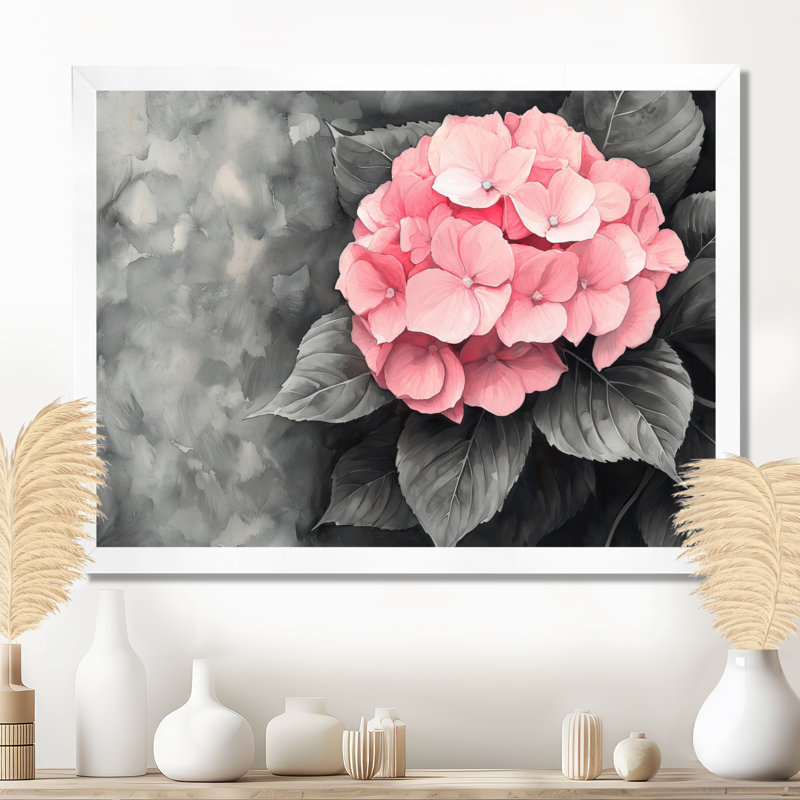 Hortensias avec une douce rose Bloom III - hydrangées, art mural, Impression d'un seul cadre photo sans passe-partou, Blanc