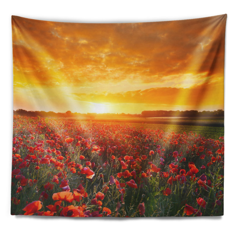 Tapisserie abstraite avec fond de coquelicots, H 50 po x l 60 po