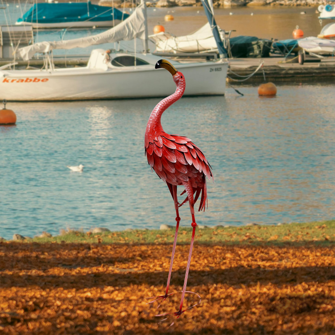 Orine 34.3“ Metal Standing Flamingo Garden Statue Red Barrel Studio®