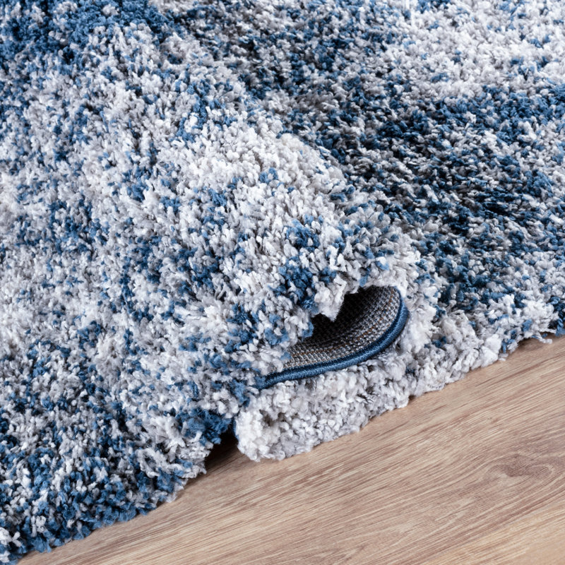 Shag Adrian Blue/Ivory Rug, Runner 3'2" x 12'2"