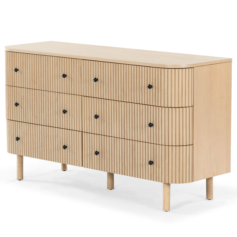 Shelbie 6 Drawer Reeded Dresser, Oak