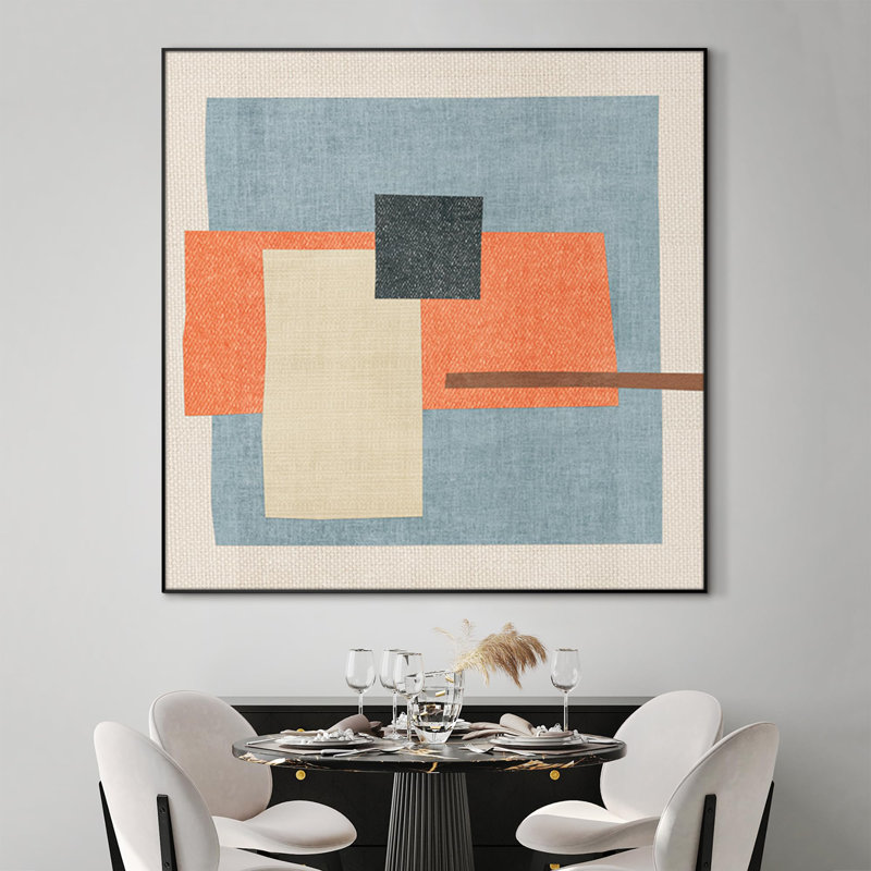 Motif de blocs de couleurs avec décorations murales très larges encadrées orange, bleu et crème (assemblage requis)