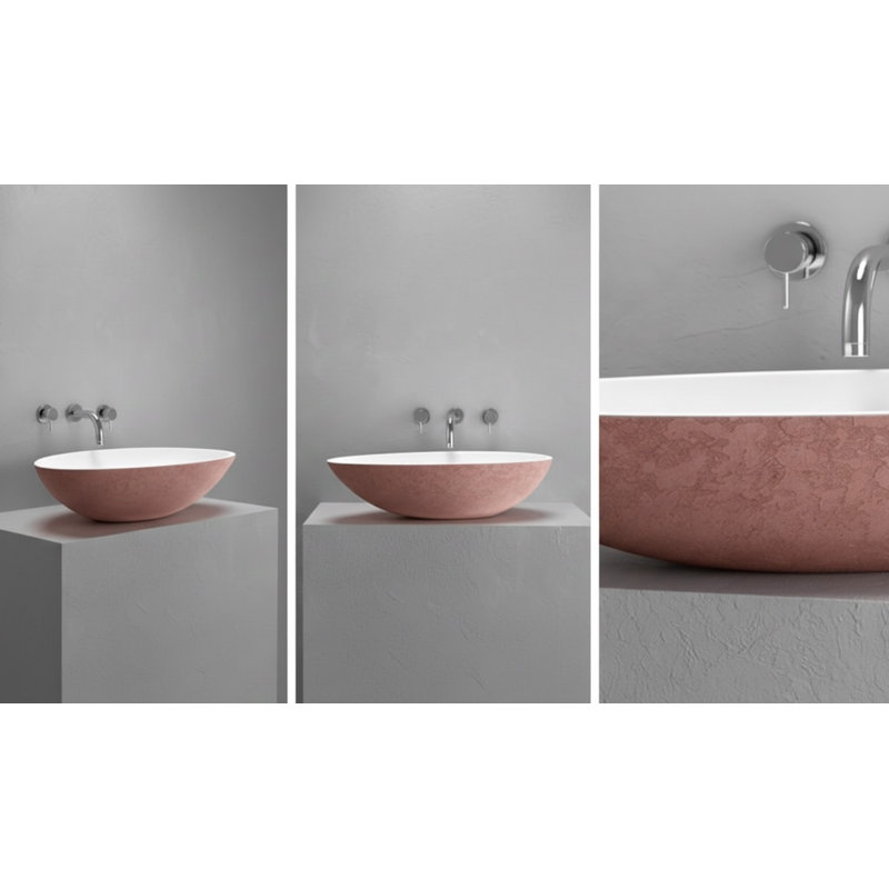 Lavabo vasque rond en béton rosé / blanc L 23,4 po x l 13,8 po Vast Studio - finition moderne mate, lavabo de comptoir pour spa luxueux et maisons contemporaines