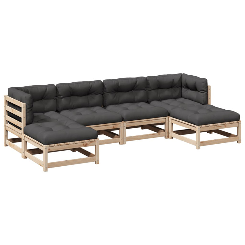 Garden Sofa Set Anthracite Solid Pine Wood Standard Modular, Dark Gray Cushion/Natural Frame
